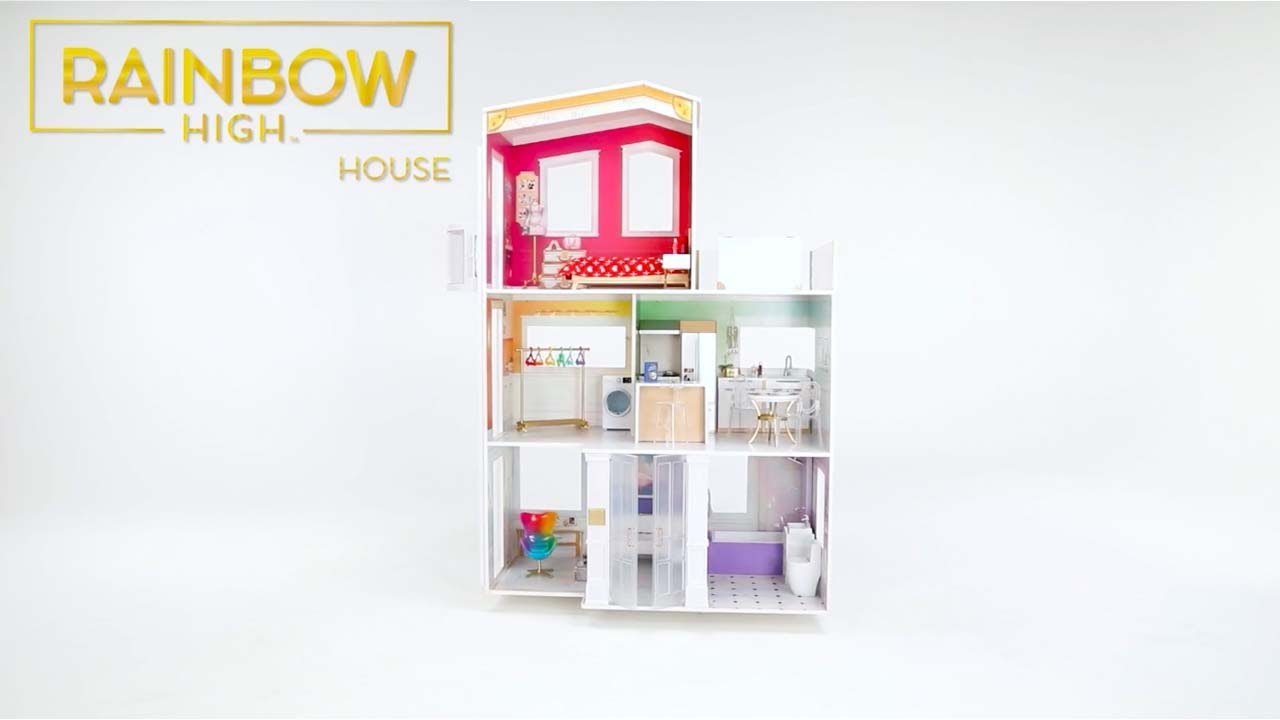 Rainbow High House Playset - 3-Story Wood Doll House (4' Tall and 3' Wide)