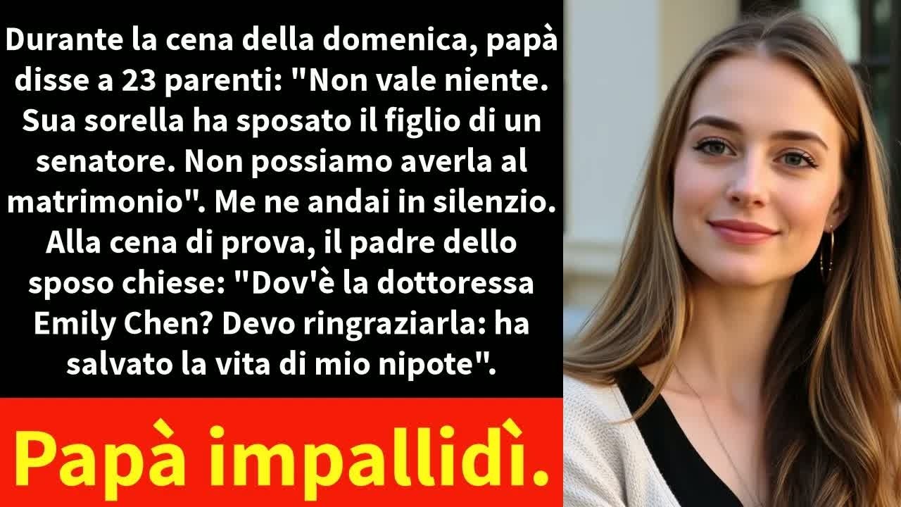 Erano le 15:47 di una domenica qualunque, e mio padre stava elogiando mia sorella Sara per l'ennesima volta, quando ha posato la forchetta e mi ha guardato dritto negli occhi. "Emily, tu saresti...