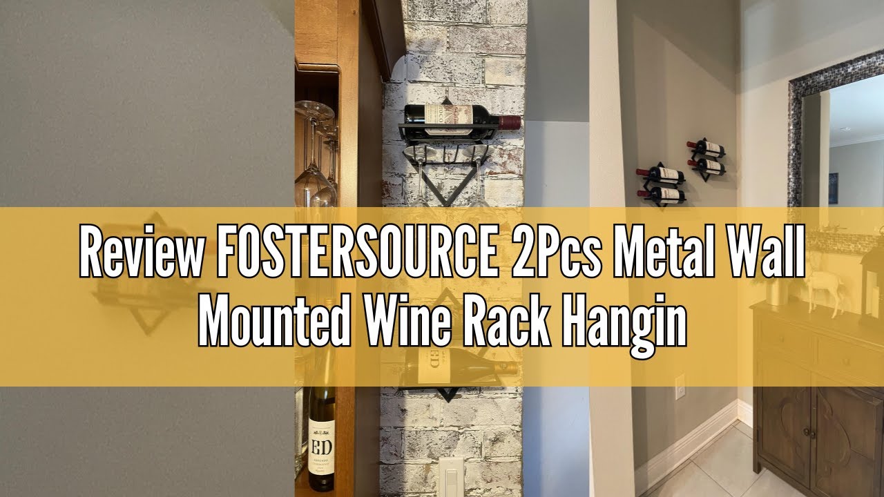 Review FOSTERSOURCE 2Pcs Metal Wall Mounted Wine Rack Hanging Wine Bottle Holder Wall Organizer Stor