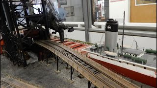 Museum Model Train Layout HO Coal Dock Loader Railcar Move Empty Model Boat Sandusky Ohio Maritime