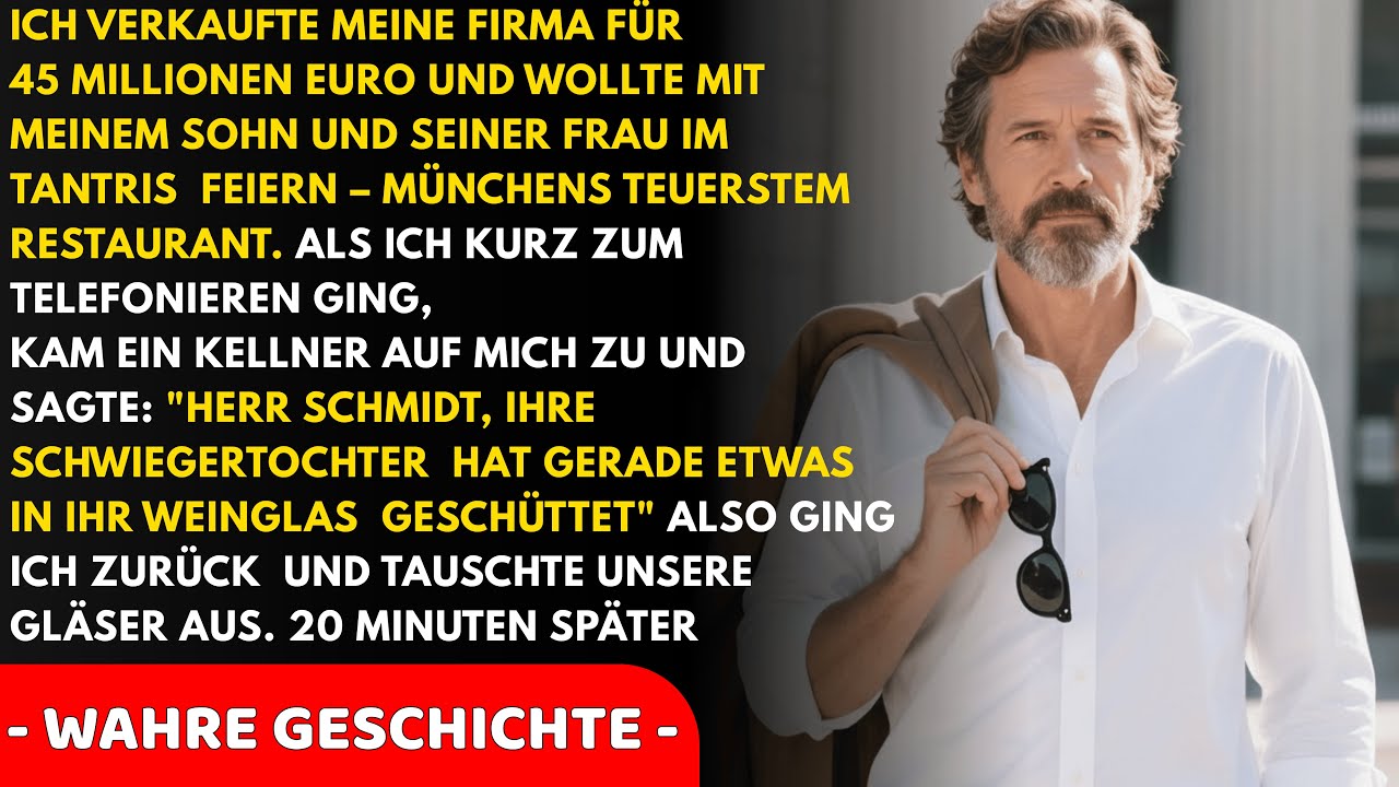45 Millionen Euro – die Nachricht kam, während ich im Tantris saß. Mein Sohn hatte auf das Essen bestanden, meine Schwiegertochter lächelte. Dann hielt mich ein Kellner am Ärmel fest:...