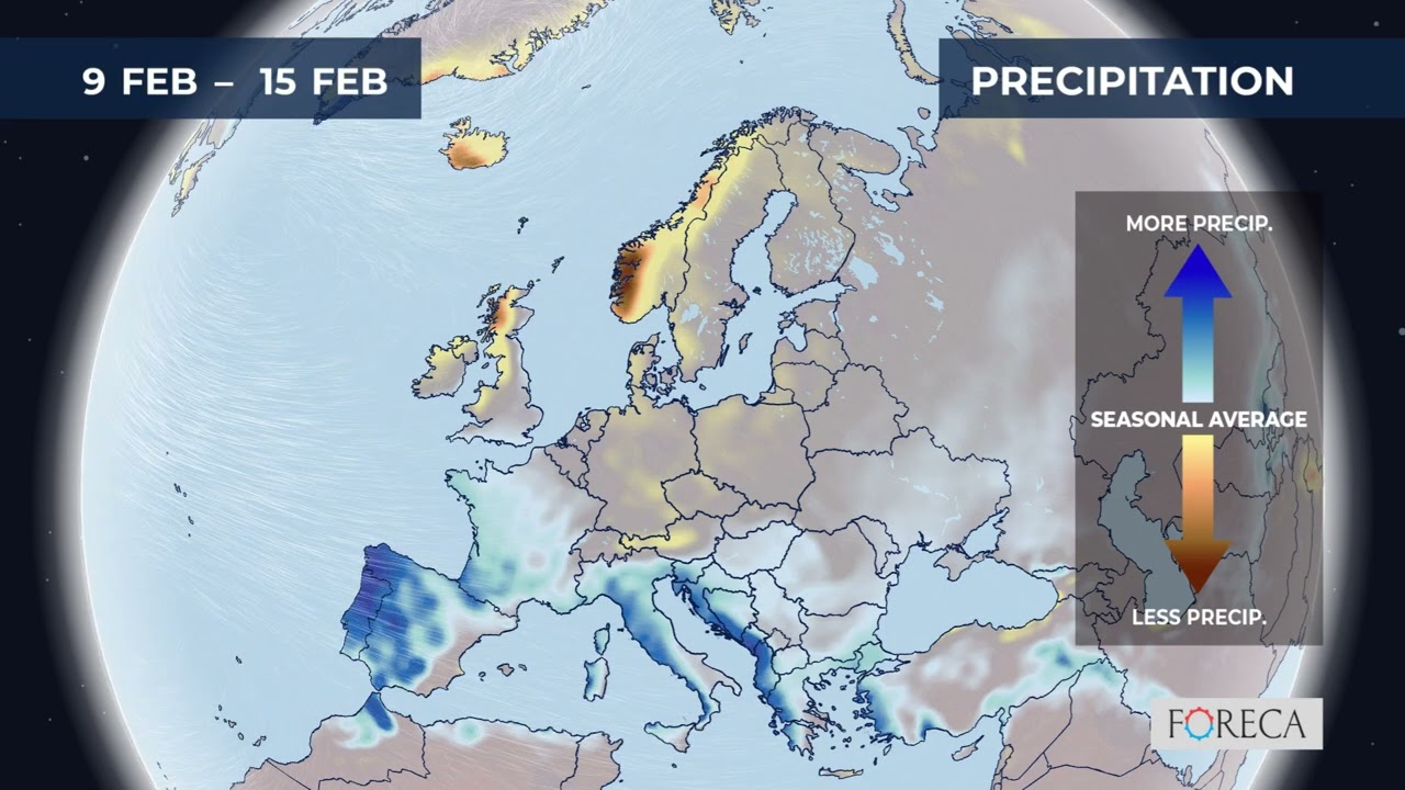 Monthly precipitation forecast for Europe 27/1/2026
