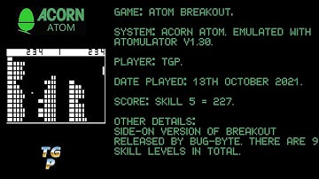 Atom Breakout by Bug-Byte - Level 5 - Acorn Atom - 227 points.