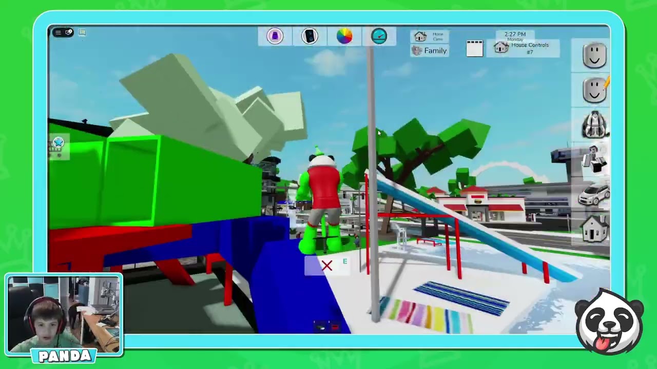 Panda shows how to jump on buildings in Brookhaven