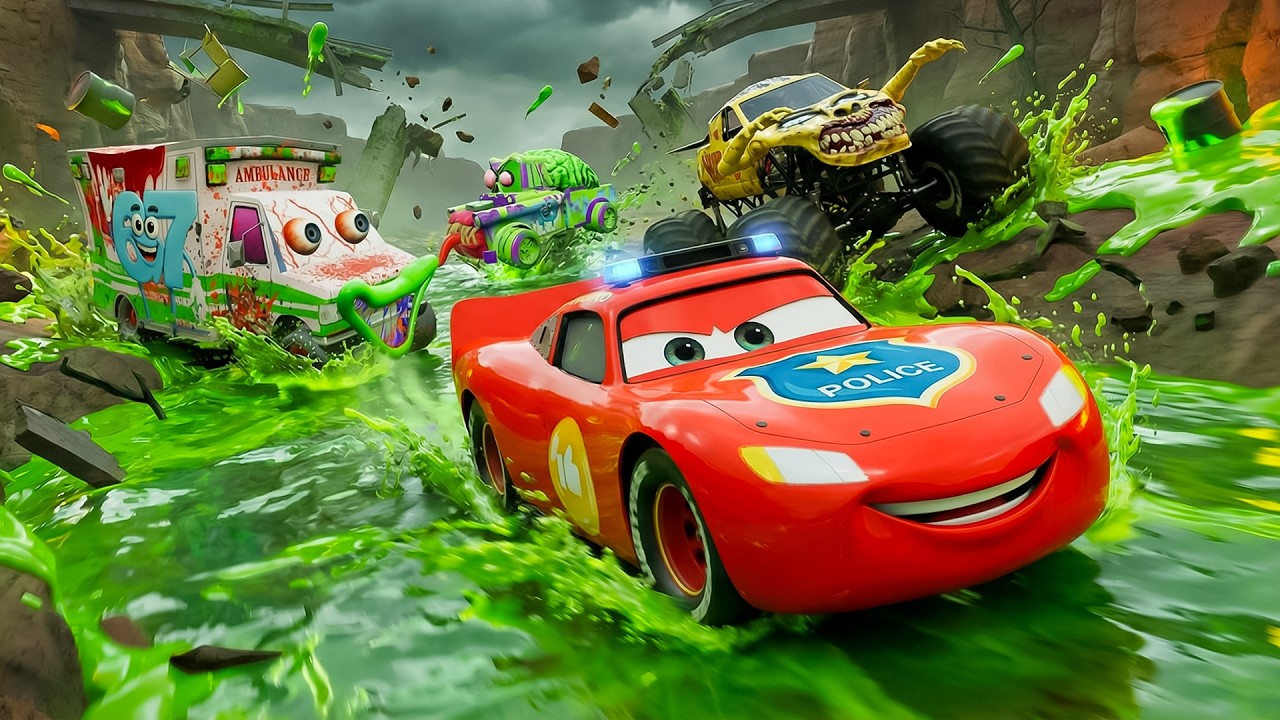 MCQUEEN vs GIANT MONSTER TRUCK : Police Zombie River Toxic Survival! - BNG Stop Run | BeamNG.drive