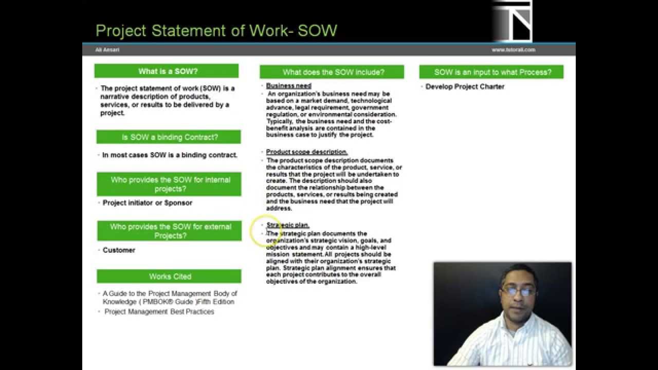 project statement of work pmi pba pmp pmbok 5 youtube