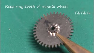 Repairing tooth of minute wheel.      歯車の入れ歯