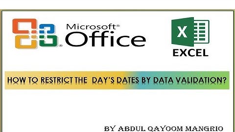 How to restrict entry in columns By Data Validation In MS EXCEL 2007