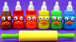 Learn 6 Colors Play Doh In Baby Milk Bottle Animals Toys Nursery Rhymes Kinder Surprise Eggs