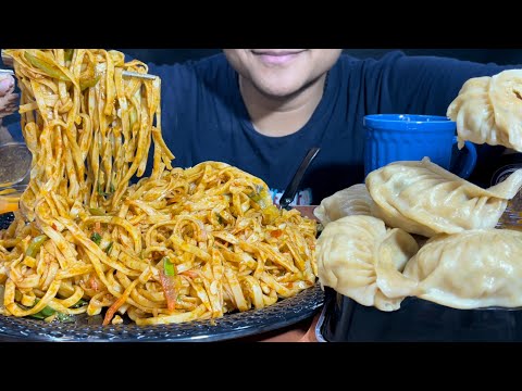 Spicy Udon Noodles ,Wheat Chicken Momos 🥟 Mukbang |📍 Hudson chopsticks Delhi