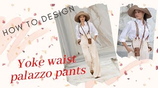 Pattern for yoke waist palazzo pants (Elizabetta Franchi SS22 look #1)