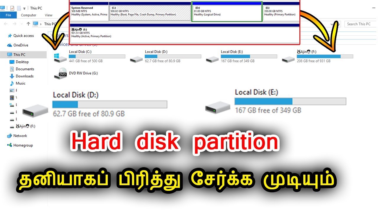 How to create Partition on Windows 7,8,8.1,10 | Hard Drive Partition on Computer or laptop in tamil
