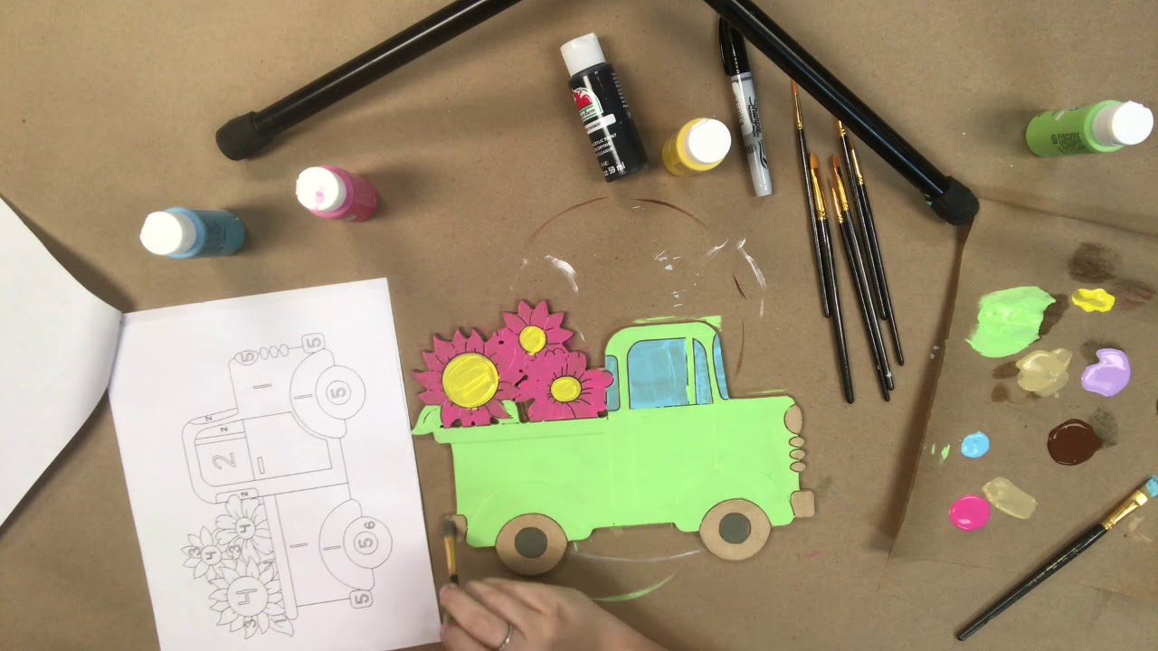 Old Style Truck with Sunflowers, Unfinished Craft, Paint by Line