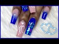 Watch Me Work: Blue Ombré Acrylic Nails Tutorial | Encapsulated Invisible Hearts