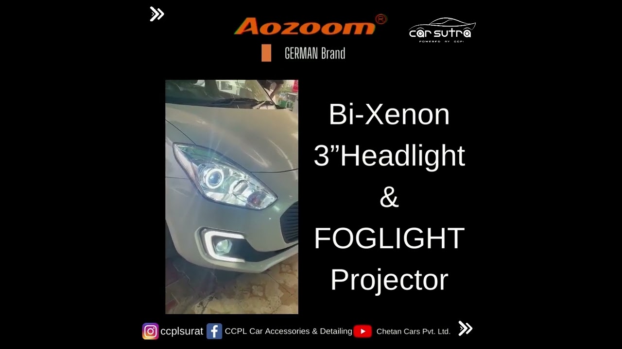 🔴AOZOOM Head Light & Fog Light Projector installation in Maruti swift🤩Lighting Solutions by Carsutra