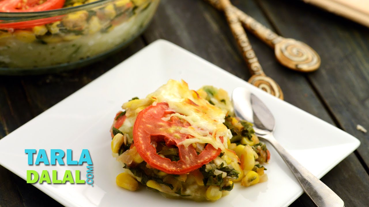 Baked Spinach with Corn by Tarla Dalal