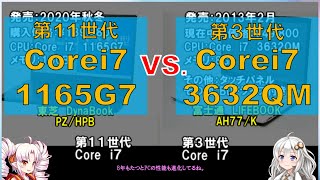 【比較】インテル　Core i7　第11世代　VS.　第3世代　　1165G7と3632QMでどれくらいの差がでるのか！？やってみた。