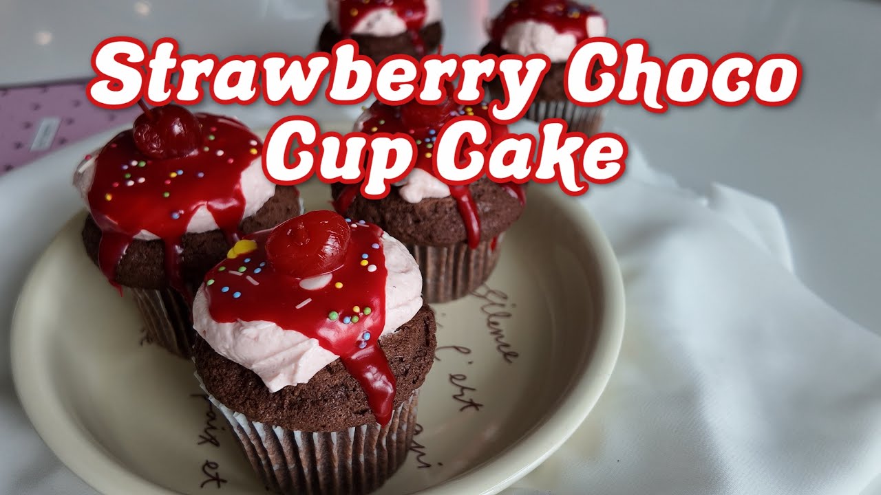 빠른템포_딸기 초코 컵케이크 만들기 STRAWBERRY CREAM CUP CAKE / ストロベリークリームカップケーキ