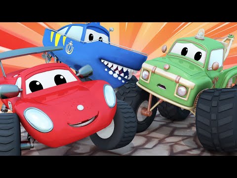 Kota Monster 🚓 🚒 Moe Terbawa Arus - Monster Truk Kartun untuk anak-anak