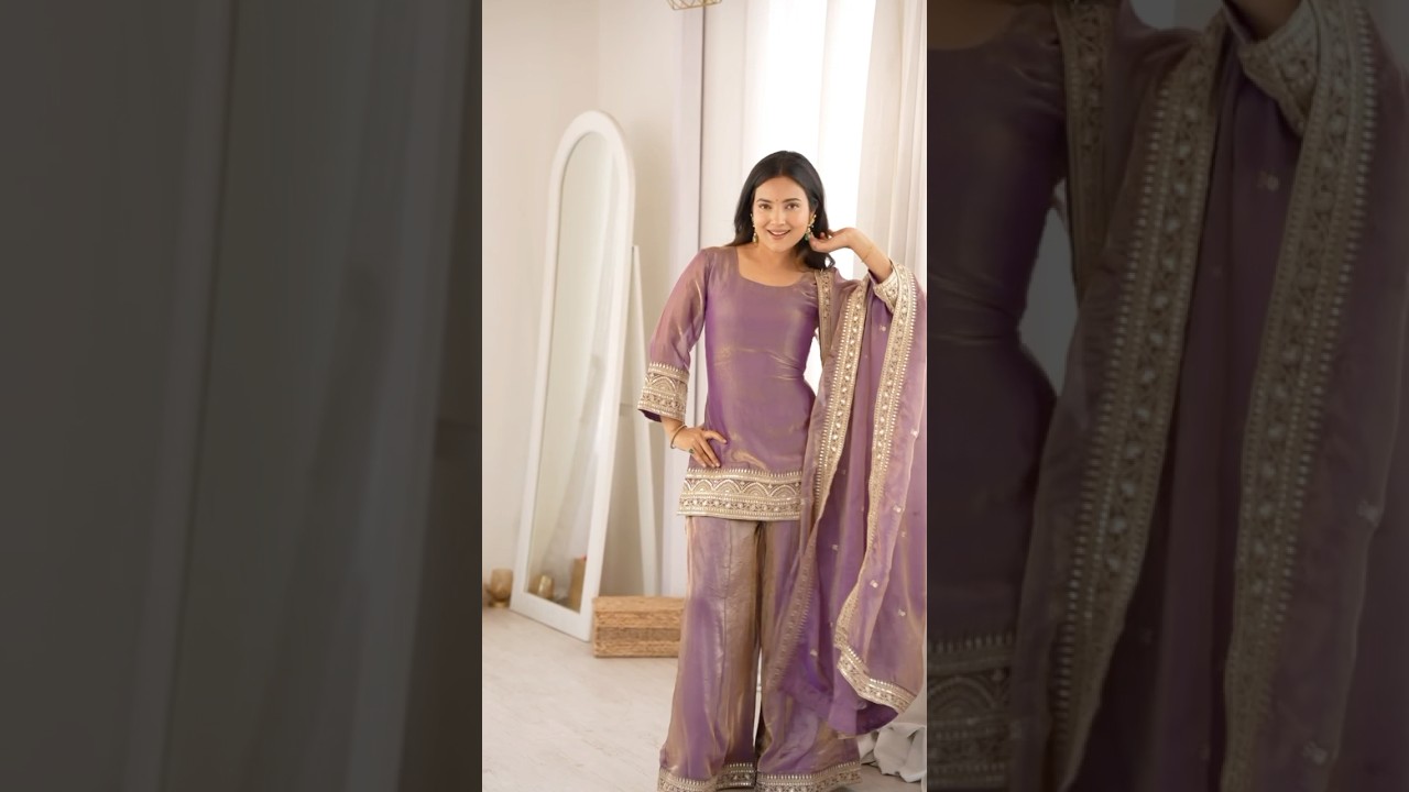 Lavender Pink Sequins Embroidered Suit – Palazzo Set with Dupatta