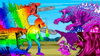 EVOLUTION of Team GODZILLA RAINBOW vs DINOSAUR Mecha Dinos & Tyrannosaurus!!! King Of Monsters