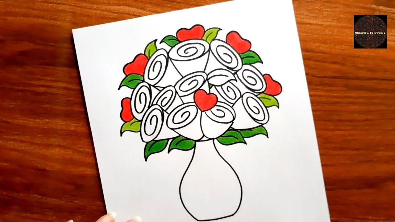 Flower Pot Drawing How To Draw Rose