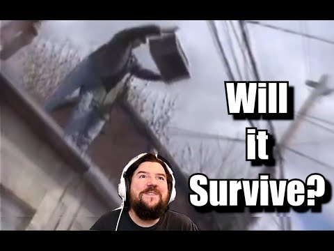 Wow!  Crazy Canadian throws an amp off a roof?