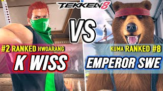 T8 🔥 K-Wiss (#2 Ranked Hwoarang) vs Emperor Swe (#8 Ranked Kuma) 🔥 Tekken 8 High Level Gameplay