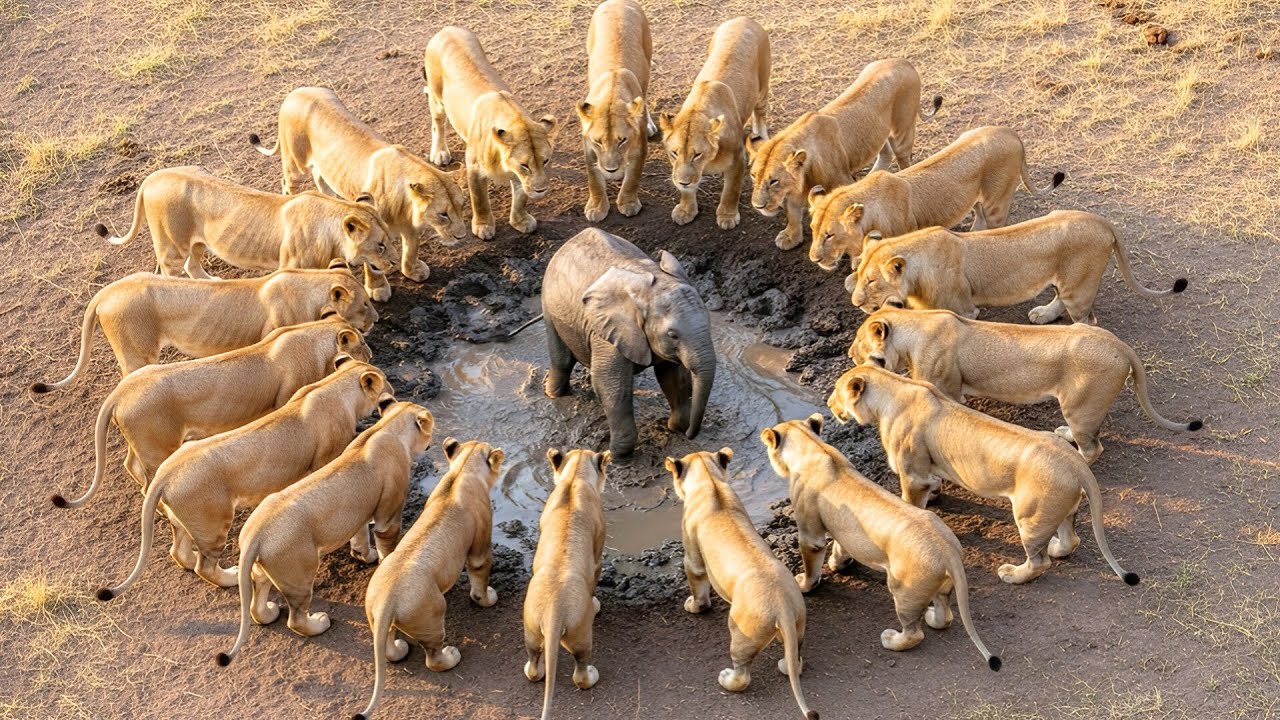 Одинокий слоненок в окружении львов — неожиданный спасатель появился | Короткометражный фильм об ...