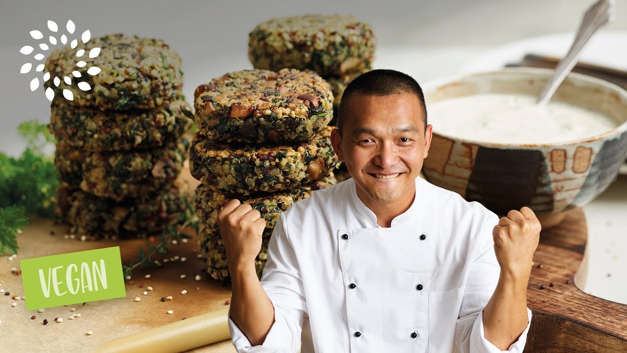 Bratlinge aus Quinoa, Spinat und Pilzen - glutenfrei und vegan
