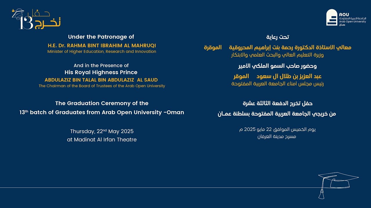 حفل تخرج الدفعة الثالثة عشرة من خريجي الجامعة العربية المفتوحة بسلطنة عمان