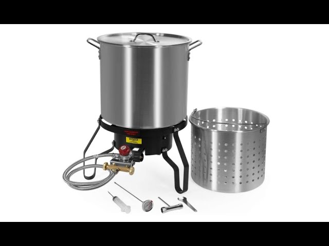 30 Quart Turkey Deep Fryer Aluminum Pot Boiling Seafood Cajun Propane Gas  Stove Burner Stand Injector Thermometer 