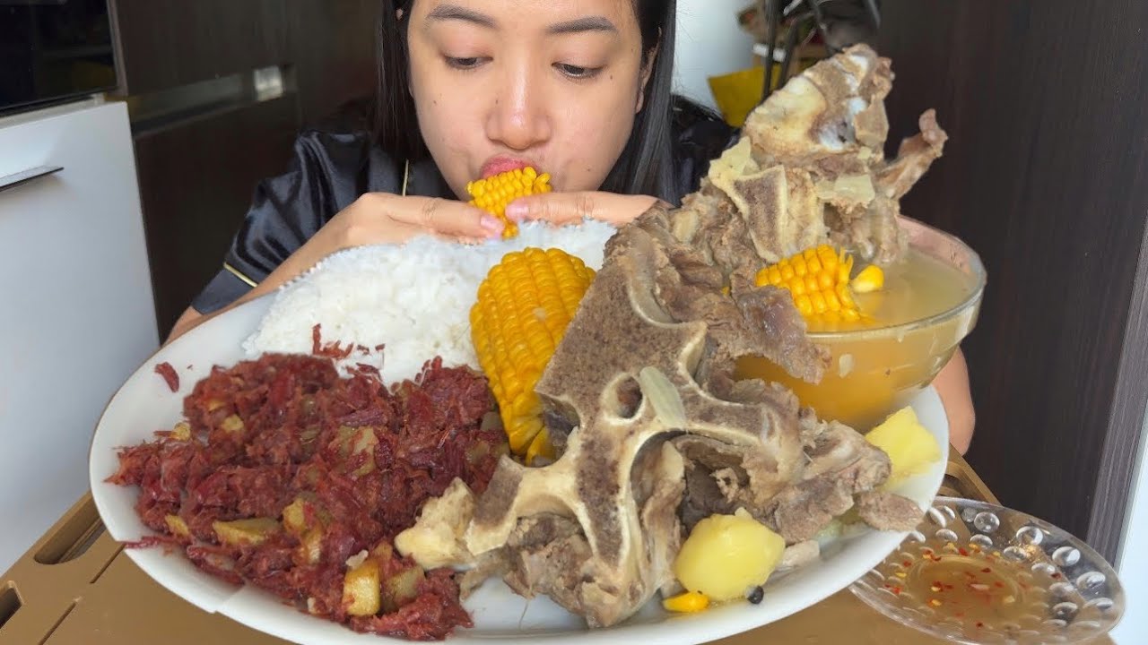 NILAGANG BUTOBUTO NG BAKA WITH DELIMONDO CORNED BEEF MUKBANG