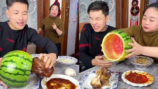 My husband actually hid the roast chicken in the watermelon  Epic Food Battle!