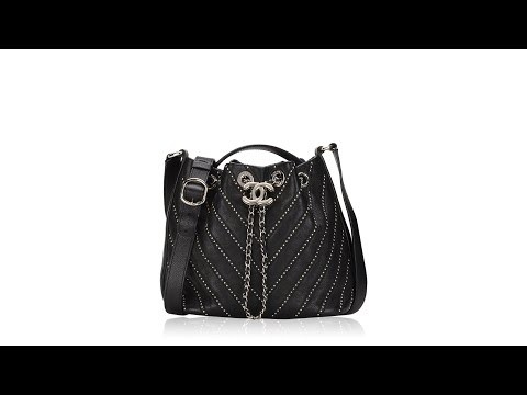 Chanel Calfskin Chevron Stud Wars Small Bucket Bag Black