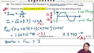20.2a Ex2 ON14 P42 Q6 Current rms and Variation in Force | A2 Magnetic Fields | CAIE A Level Physics