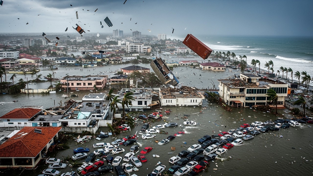 Chaos In Dominican Republic Today! Giant Storm Like a Typhoon Destroy Building In Melecon Center