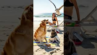 Chaos unleashed! Seagull dive-bombs the forbidden beach #shorts #beachfail #funnydog #comedy #fyp