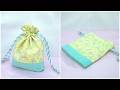 巾着袋の作り方 裏地付き折マチ付きポーチ　How to make a drawstring pouch / diy kawaii pouch