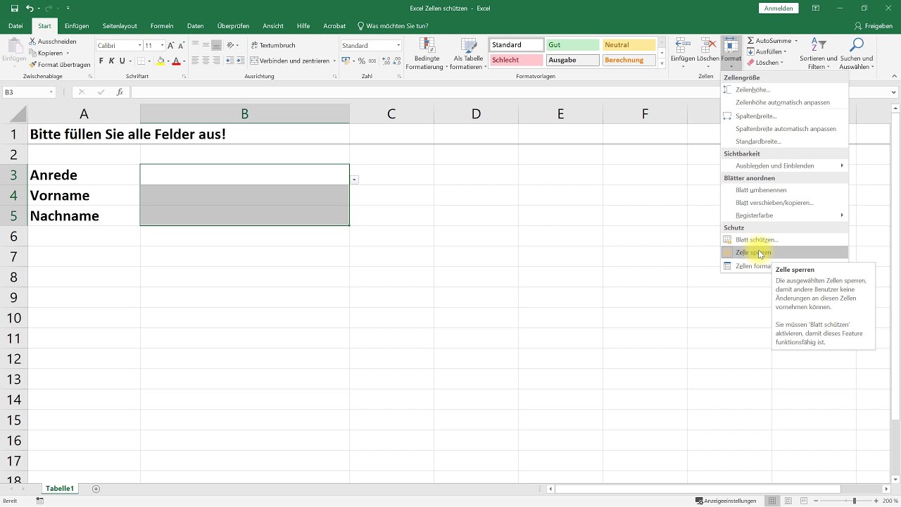 Update Zellen sperren – Excel-Tutorial