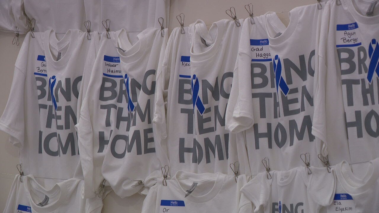 Jewish community center displays t-shirts in tribute to Israeli hostages