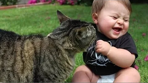 Funny Babies Laughing Hysterically at Cats Compilation 2023