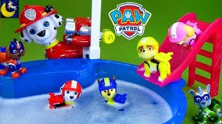 Paw Patrol Go to the Swimming Pool after Racing with Lightning Mcqueen Race Cars Vehicle Toys Video