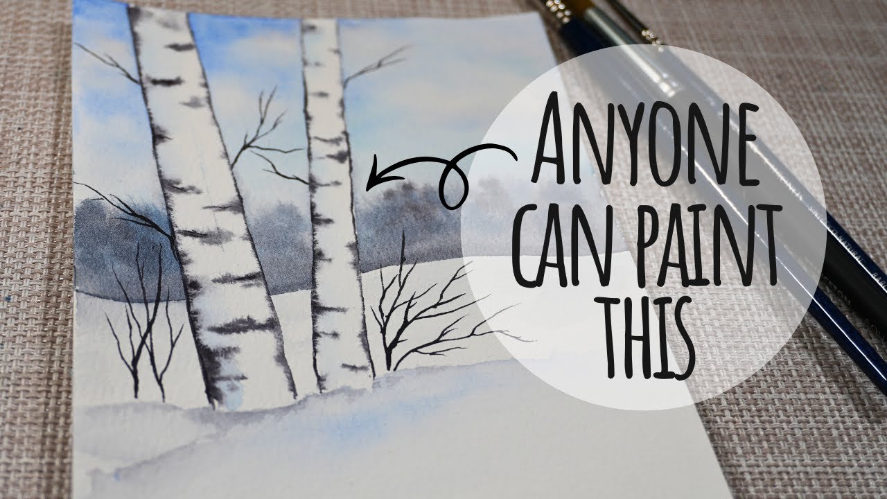 Anyone Can Paint These Birch Trees | Easy Watercolor Winter Scene