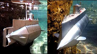 DIY cardboard submarine moves at depth, dives and surfaces, testing a RC submarine model