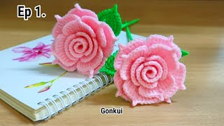 Ep1. Petals 🌹 Easy Crochet Rose Pink Tutorial | Crochet Flower Bouquet #crochetflower