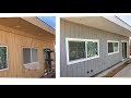 T1-11 wood: Prime & 2 coats of Paint. Plywood. how to paint your own house. So Satisfying!