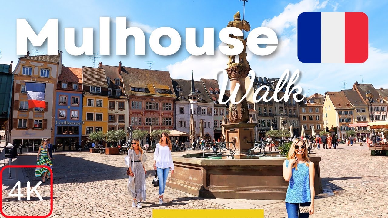 Mulhouse France Walking Tour 4K Alsace City Centre Street Walk Hotel de Ville
