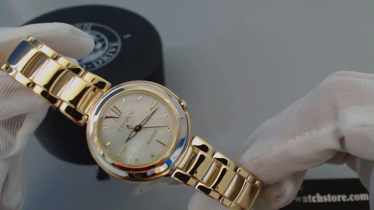 Women's Gold Citizen Sunrise Eco Drive Watch EM0334 - 54D - YouTube