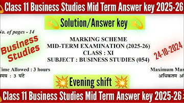 class 11 business studies answer key evening shift/mid term 2025/class 11 business studies solution